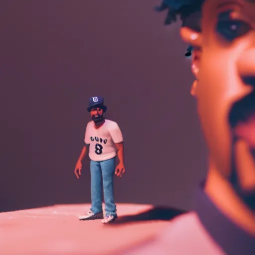 Image similar to a cinematic film still of a claymation stop motion film starring chance the rapper as a college student, shallow depth of field, 8 0 mm, f 1. 8