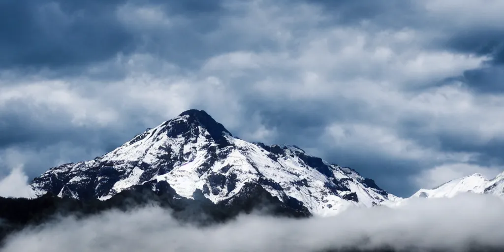 Prompt: a mountain floats in the clouds and shines brightly