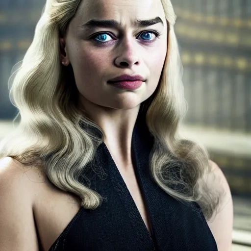 Prompt: a woman who is a genetic combination of emilia clarke margot robbie laura bailey pokimane, medium shot, detailed eyes,