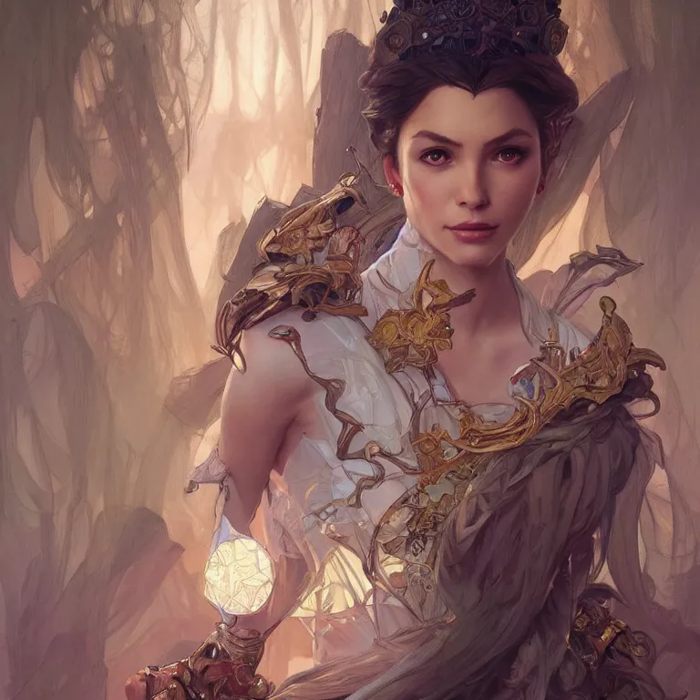 Image similar to portrait of a queen, D&D, fantasy, highly detailed, digital painting, artstation, smooth, sharp focus, illustration, art by artgerm and greg rutkowski and alphonse mucha