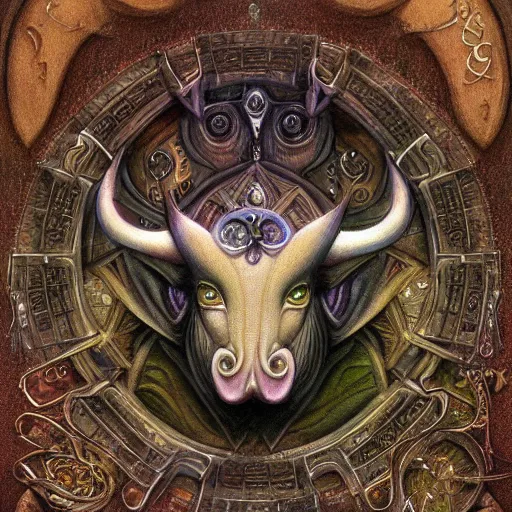 Image similar to detailed and sharp taurus artwork, mystic style, detailed, 8 k, detailed, symmetrical, by brian froud