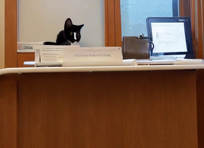 Prompt: a cat working as a receptionist in a solicitor's office