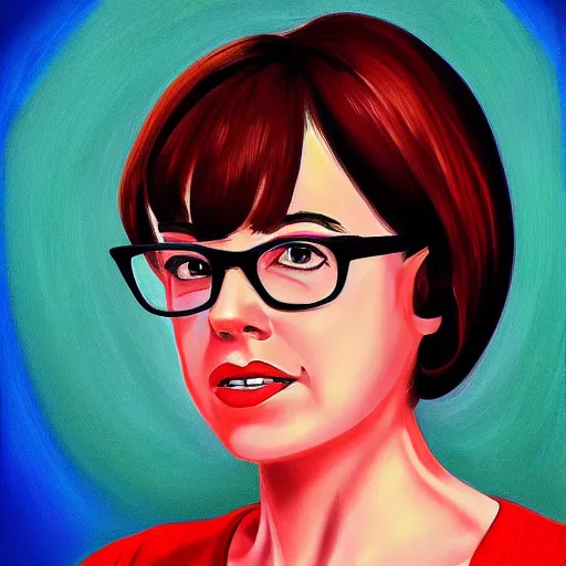 Prompt: portrait of Velma Dinkley, expressive pose, highly detailed, digital painting, smooth, sharp focus, by harry ekman