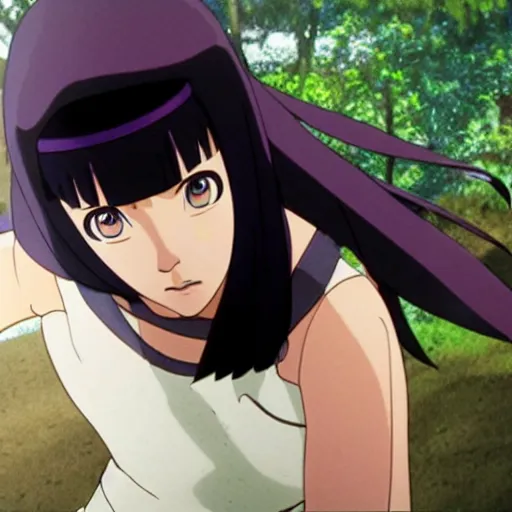 Image similar to Film still of Hinata Hyuga from Naruto, highly detailed, photorealistic