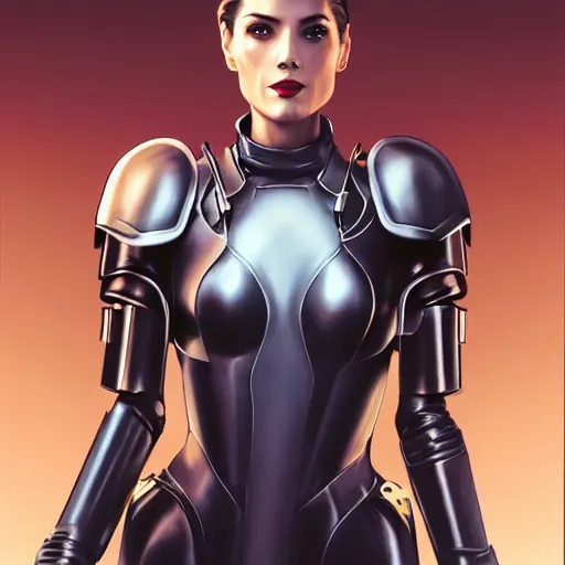 Image similar to A combination of Ada Wong's and Grace Kelly's and Ashley Greene's appearances with blonde hair wearing Anthem armor, high tech, action shot, angular, full body portrait, futuristic, dramatic, fantasy, intricate, elegant, highly detailed, artstation, matte, sharp focus, 8K, art by Donato Giancola and James Gurney