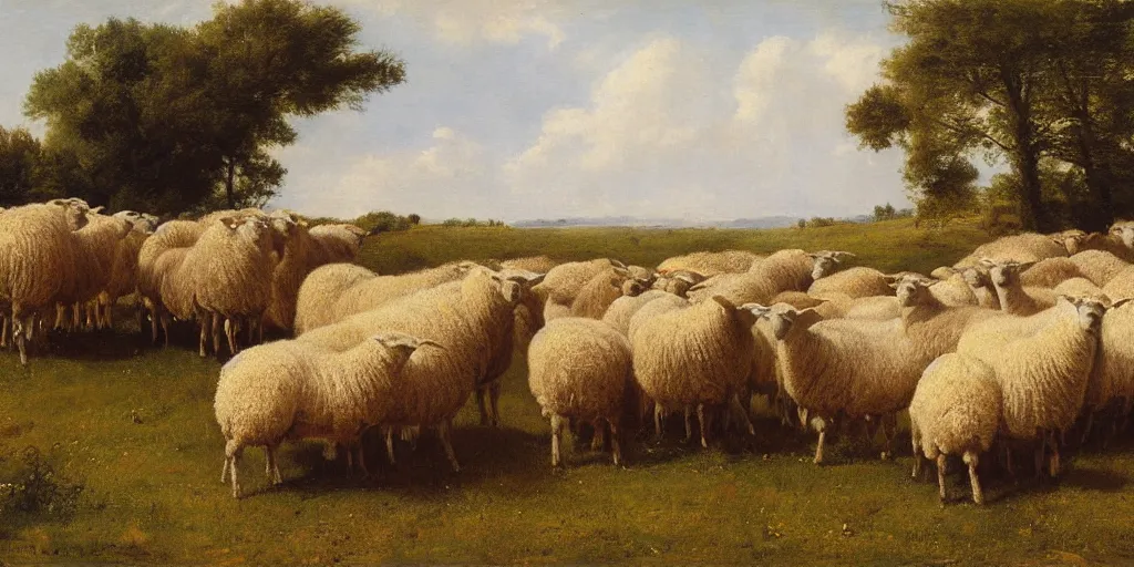 Image similar to artwork by eugene von guerard, max bedulenko, maria fortuny, a herd of sheep