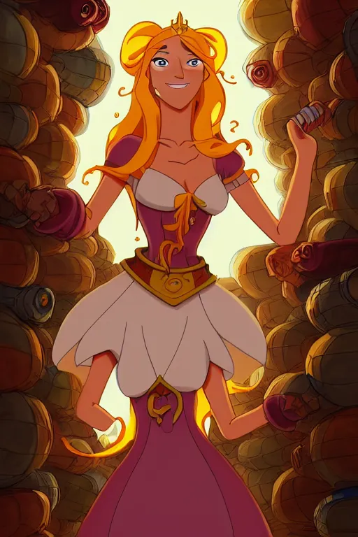 Image similar to fire princess adventure time working in a winery, animation pixar style, by pendleton ward, magali villeneuve, artgerm, rob rey and kentaro miura style, golden ratio, trending on art station