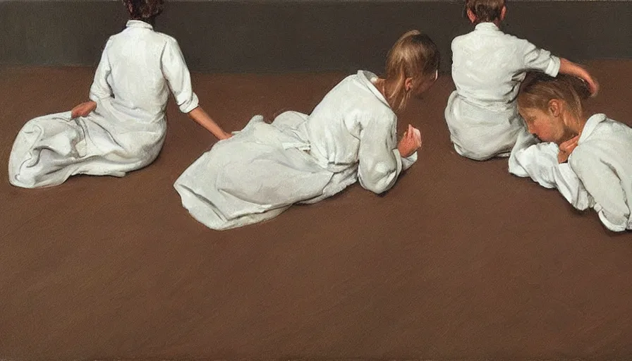 Prompt: painting by borremans, universe mirrored in hereditary, detailed, stunning