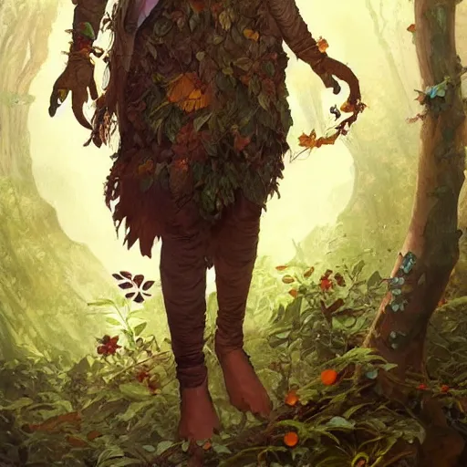 Prompt: a painting of woman tree druid with leaf themed clothing, fully clothed, D&D, fantasy, intricate, cinematic lighting, highly detailed, digital painting, artstation, concept art, smooth, sharp focus, full body, illustration, art by Artgerm and Greg Rutkowski and Alphonse Mucha