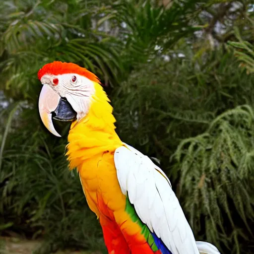 Prompt: rainbow albino macaw