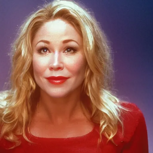 Image similar to an apple, the fruit, with the face of christina applegate on its skin