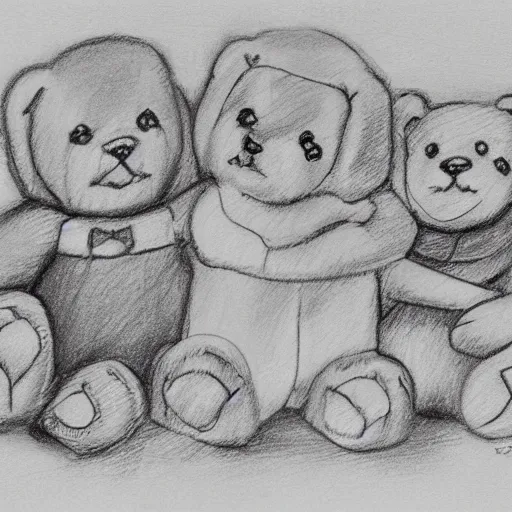 Image similar to teddy bears picnic in the style of carol lawson pencil sketch,