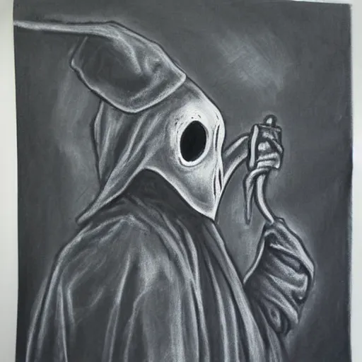 Image similar to Plague doctor charcoal painting