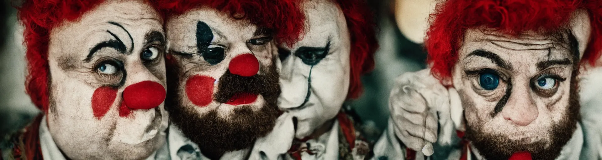 Prompt: a 35mm photograph of Zach Galifianakis as a sad clown in the 1930's, Canon 50mm, cinematic lighting, photography, retro, film, Kodachrome, closeup