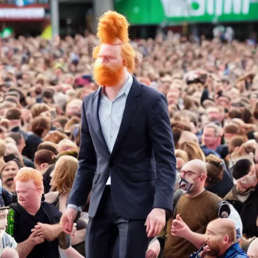 Image similar to a 7 foot tall, ginger, balding man walking among the crowd