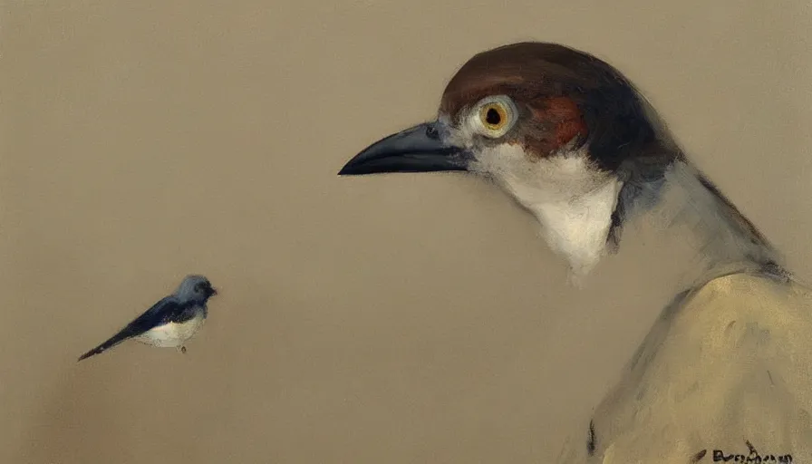 Image similar to painting by borremans, bird, detailed, stunning