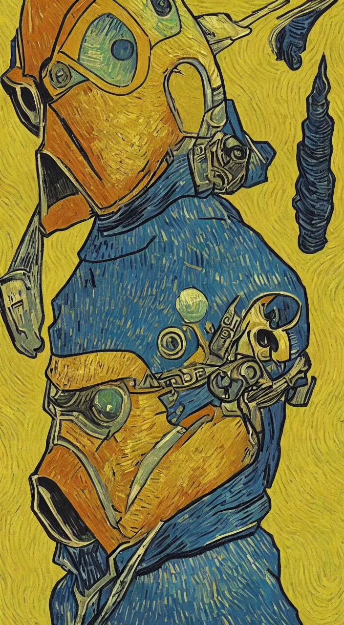 Image similar to Vincent Van Gogh style, the Mandalorian,