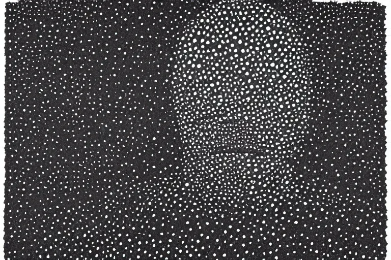 Image similar to anxiety, faceless people dark, dots, drip, stipple, pointillism, technical, abstract, minimal, style of francis bacon, asymmetry, pulled apart, cloak, eerie, made of dots, abstract, balaclava mask, colored dots, sploch