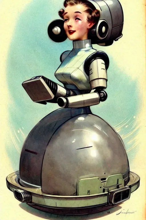 Image similar to ( ( ( ( ( 1 9 5 0 s retro future android robot hovercraft maid. muted colors., ) ) ) ) ) by jean - baptiste monge,!!!!!!!!!!!!!!!!!!!!!!!!!