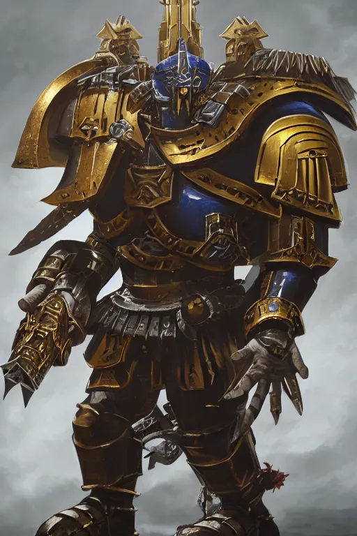 Image similar to armor portrait heros warhammer 4 0 k horus heresy fanart - the primarchs emperor by johannes helgeson animated with vfx concept artist & illustrator global illumination ray tracing hdr fanart arstation zbrush central hardmesh 8 k octane renderer comics stylized