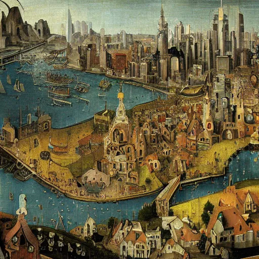 Prompt: downtown san francisco as painted by hieronymus bosch. epic digital art. 8 k