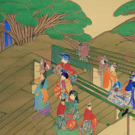 Image similar to stairs in Style of korean traditional folktale painting by Shin Yun-bok; Sin Yun-bok ; 8k resolution