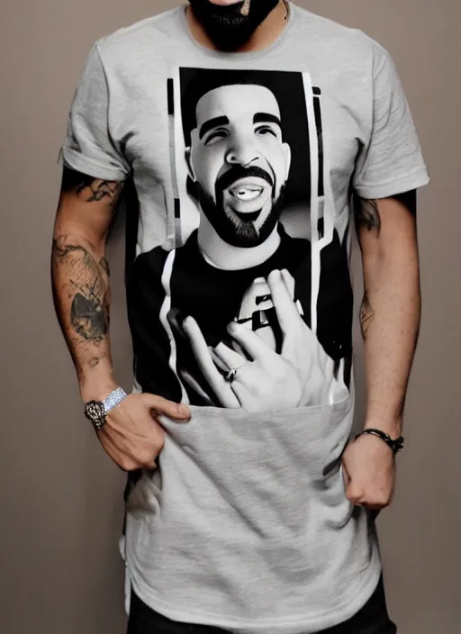 Drake wearing a shirt of himself with matching facial | Stable Diffusion