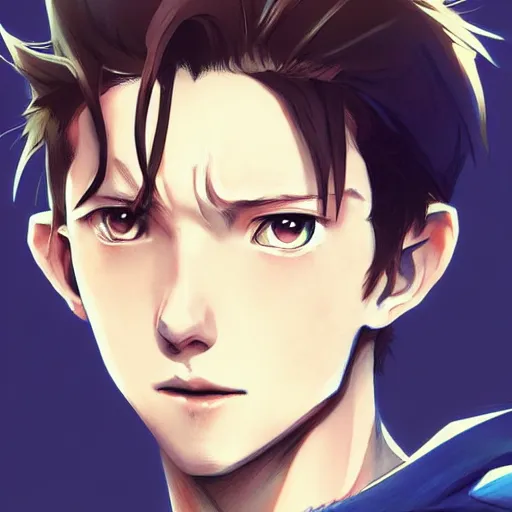 Image similar to anime portrait of Tom Holland as an anime boy by Stanley Artgerm Lau, WLOP, Rossdraws, James Jean, Andrei Riabovitchev, Marc Simonetti, and Sakimichan, trending on artstation