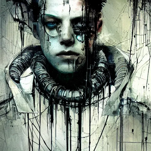 Image similar to screaming cyberpunk, wires, machines by emil melmoth zdzislaw belsinki craig mullins yoji shinkawa realistic render ominous detailed photo atmospheric by jeremy mann francis bacon and agnes cecile ink drips paint smears digital glitches glitchart