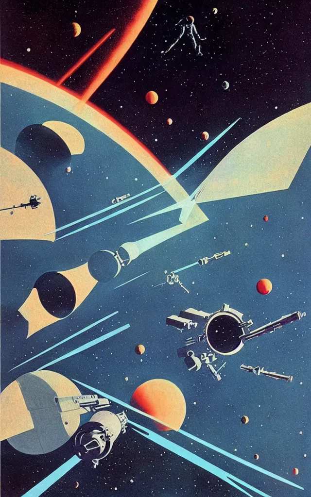 Image similar to space fantasy. bauhaus art. dean ellis.