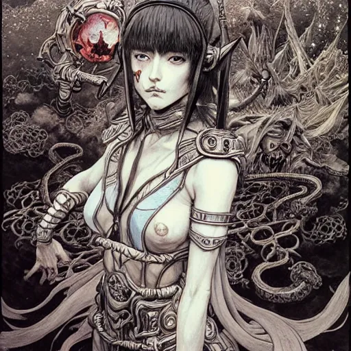 Prompt: prompt: World of Warcraft character portrait drawn Vania Zouravliov and Katsuhiro Otomo and Takato Yamamoto, inspired by Akira 1988 anime, magical and alchemical weapons, soft light, intricate detail, photorealistic style, intricate detailed oil painting, detailed illustration, oil painting, painterly feeling, intricate ink painting detail, sharp high detail, manga and anime 2000