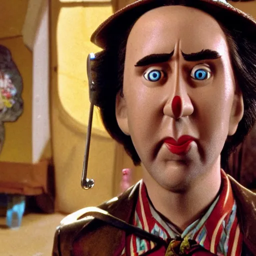 Image similar to nic cage in pinocchio, disney,