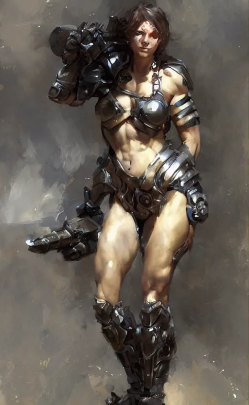 Prompt: muscular full armored girl by daniel gerhartz, trending on art station