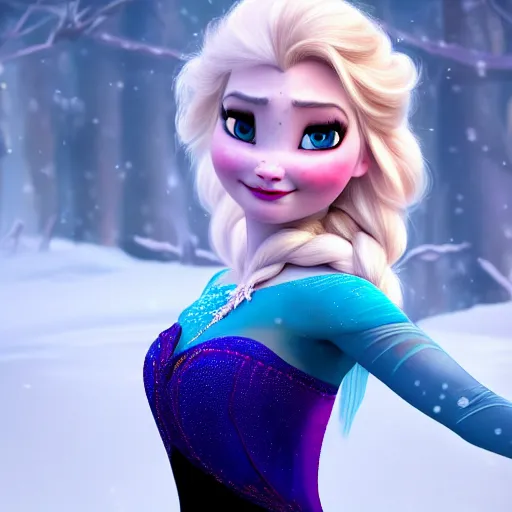 Prompt: Playful Elsa from Frozen, mid-shot, fantasy, medieval, vivid colors, elegant, concept art, sharp focus, beautiful face, digital art, Hyper-realistic, 4K, Unreal Engine, Highly Detailed, HD, Dramatic Lighting by Brom, trending on Artstation