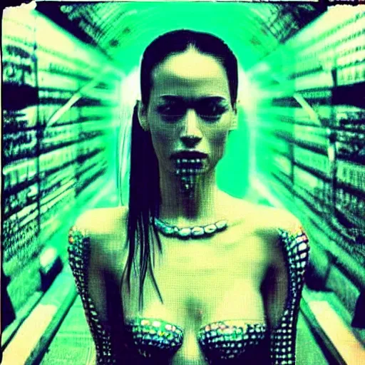 Image similar to “A picture of a woman, enter the void dmt lsd matrix techno alien cyberpunk psychedelic”