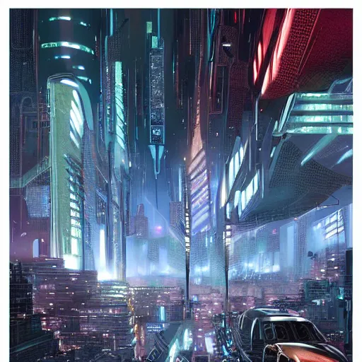 Prompt: futuristic blade runner city by syd mean,