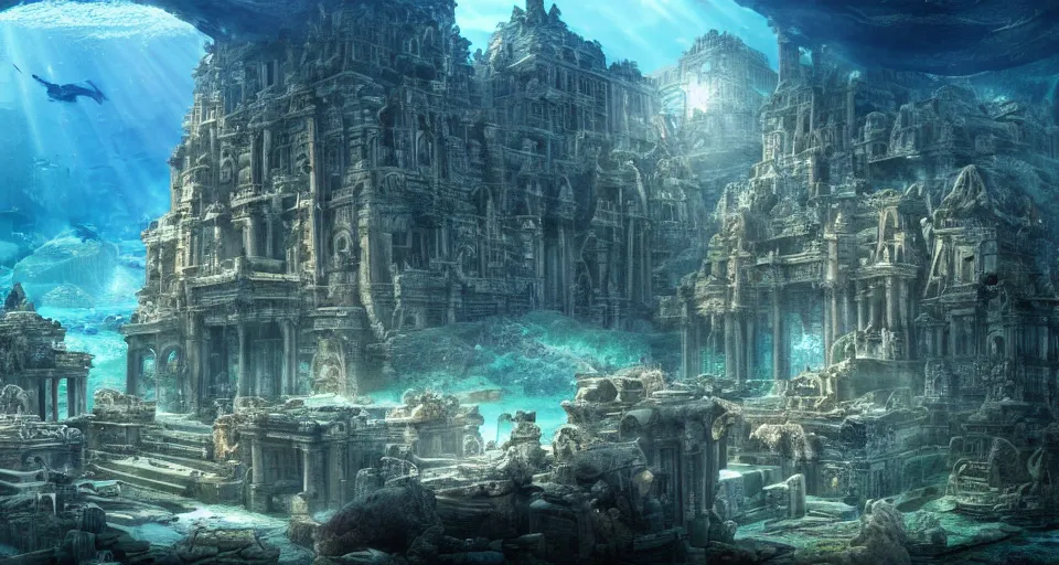 Prompt: a magnificent photo of the lost city of Atlantis, underwater, landscape, unbroken, buildings, epic lighting, hyper detailed, 4K