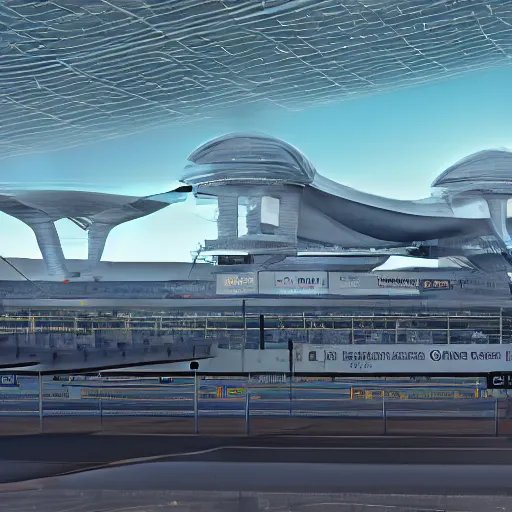 Image similar to sci-fi airport structure on the coronation of napoleon painting and digital billboard in the middle, unreal engine 5, keyshot, octane, artstation trending, ultra high detail, ultra realistic, cinematic, 8k, 16k, in style of zaha hadid, in style of photogrammetry point cloud, in plastic,dark, tilt shift,