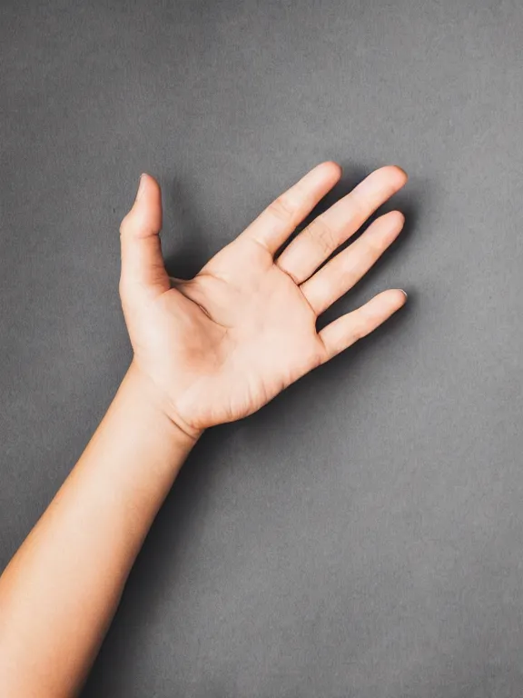 Prompt: photo of one!! detailed woman's hand palm up, instagram photo, studio photo