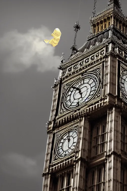 Image similar to highly detailed photography of a ghostly pirate ship flying above big ben. london. intricate, hyper realism, professional digital art, unreal engine 5, 8 k render, sharp focus, trending on art station.