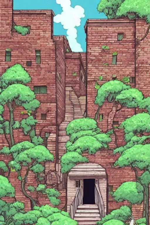 Prompt: (((((a ramshackle manhattan brick brownstone deep in the forest))))) by Studio Ghibli!!!!!!!!!!!!!!!!!!!!!!!!!!!