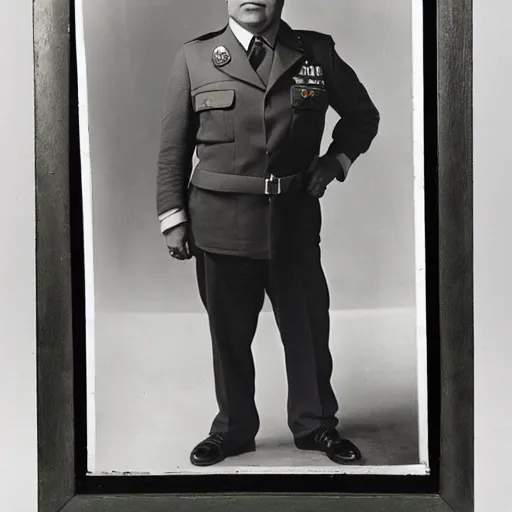 Image similar to 1942 portrait photograph, Danny DeVito in a Nazi officer's uniform