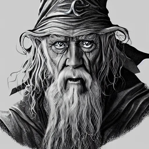 Prompt: evil gandalf consumed by power, lord of the rings, highly detailed, digital art,