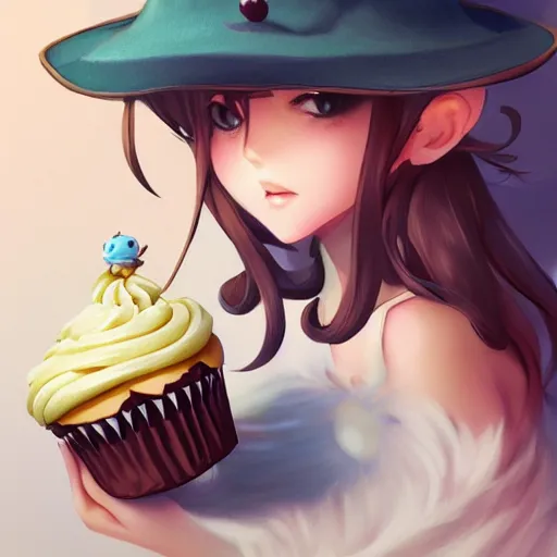 Prompt: personification of chocolate cupcake, cute hats, digital illustration by artgerm, tooth wu, studio ghibli, deviantart, sharp focus, artstation