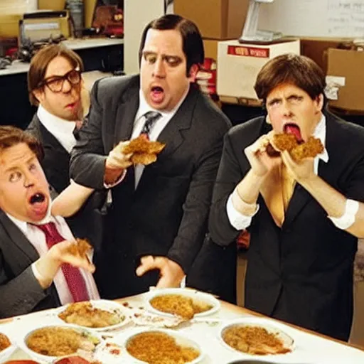 Prompt: The cast of The Office having a food fight, cinematic, high detail