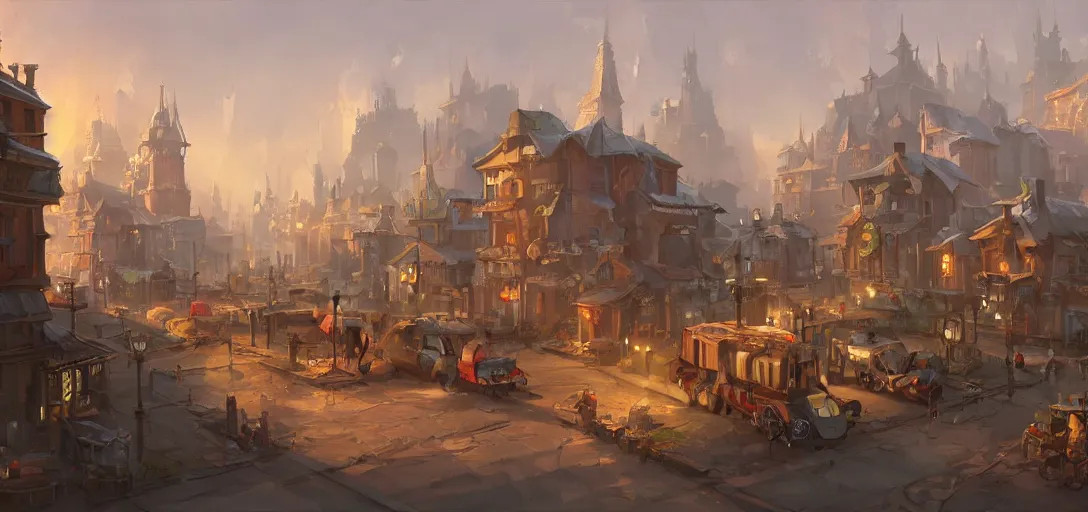 Prompt: concept art by sylvain sarrailh of a steampunk town