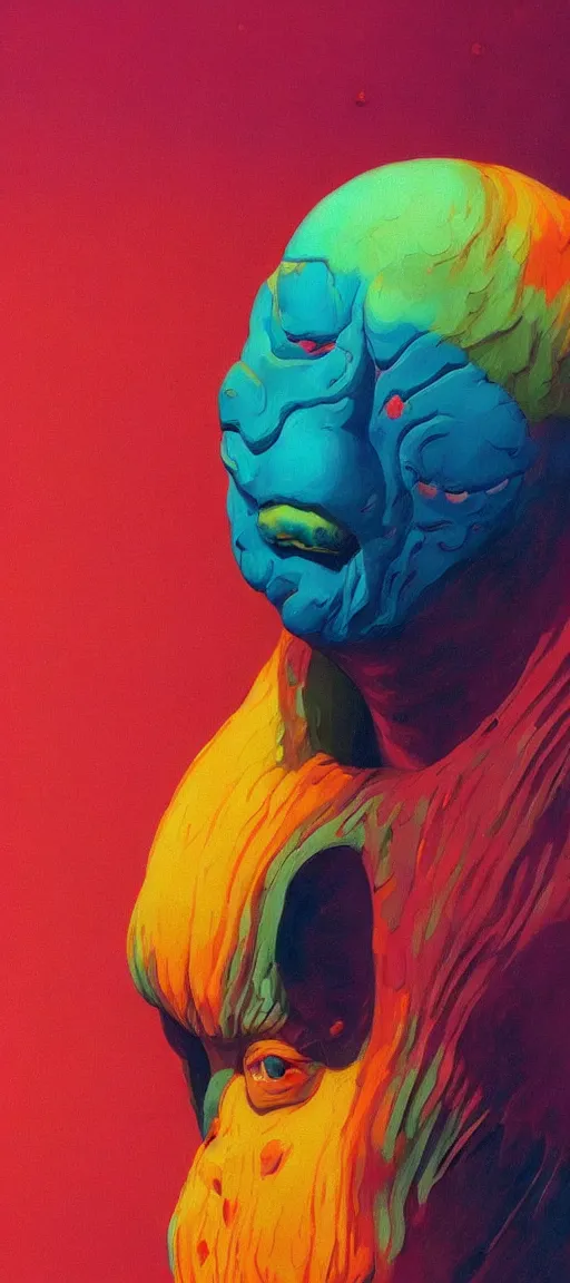 Prompt: a colorful vibrant closeup portrait of slipknot band aesthetic face dreamy vibes and dreaming psychedelic, by kawase hasui, moebius, edward hopper and james gilleard, zdzislaw beksinski, steven outram colorful flat surreal design, hd, 8 k, artstation