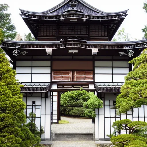 Image similar to photo of exterior of a historic house with Japanese and French inspired architecture