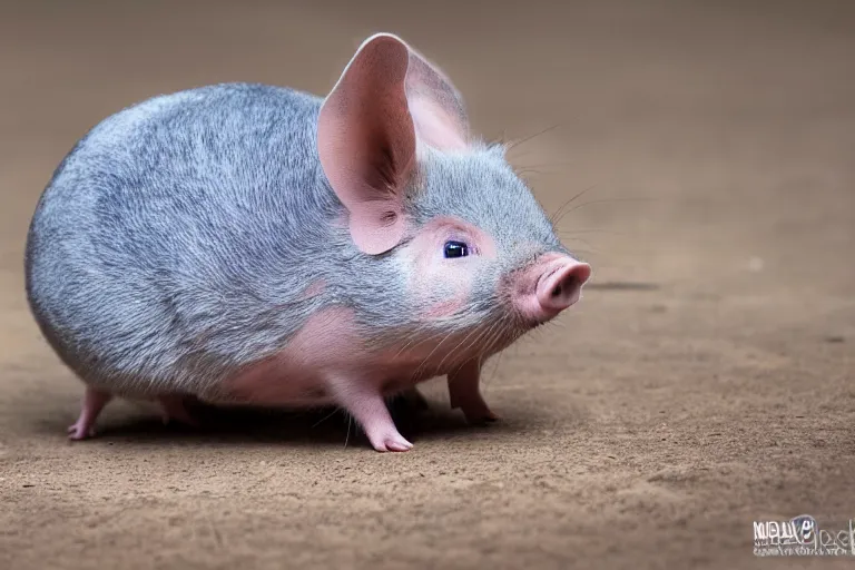 Image similar to a pig chinchilla!!! hybrid! hyper realistic!! realistic lighting!! wildlife photographer of the year!!! bold natural colors, national geographic, hd, wide angle, 8 k