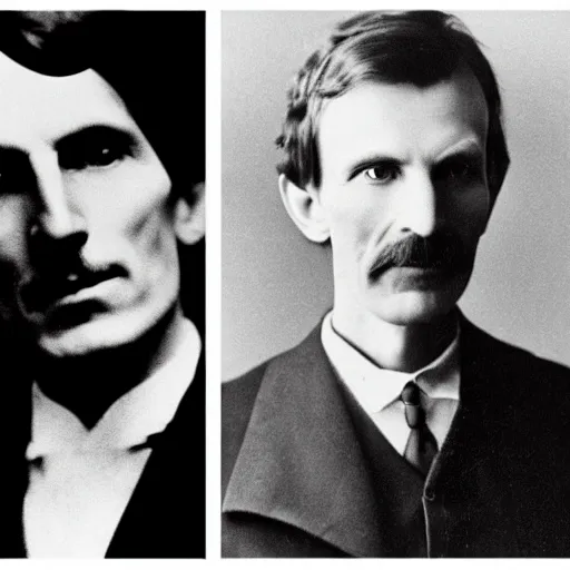 Image similar to Nikola Tesla and Aphex Twin on the moog synthesizer, rolling stones cover